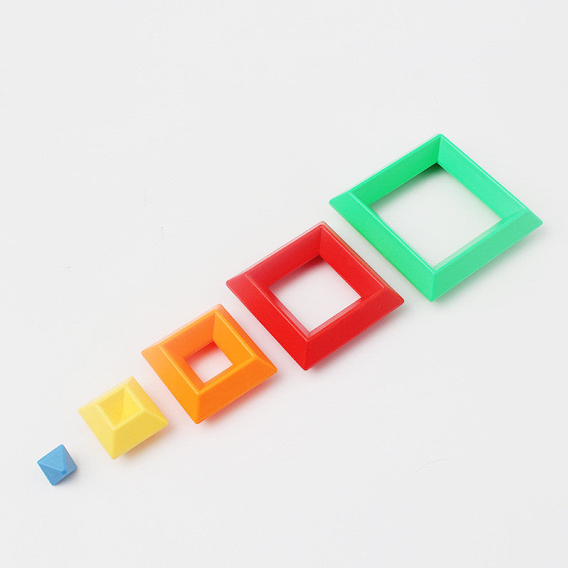 Anillo de torre de arcoíris para niños, conjunto cognitivo de Color Jenga de madera, formas, bloques de construcción, juguetes educativos Montessori para niños