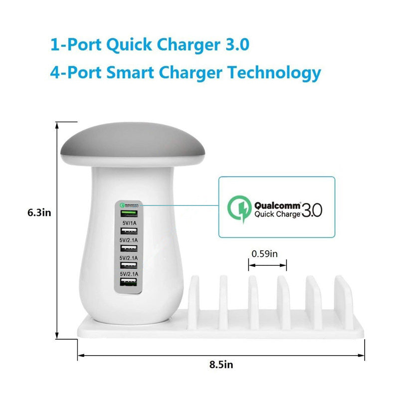 Lámpara de seta multifunción 2 en 1, portalámparas LED, cargador USB, suministros para el hogar y la Oficina