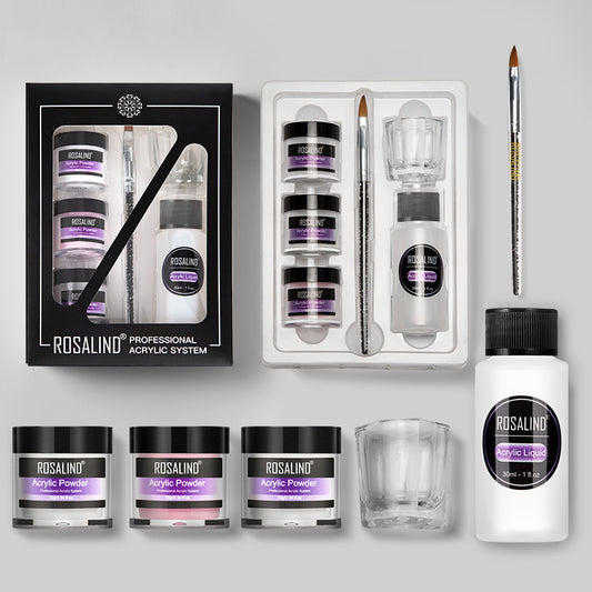 Kit de sistema de acrílico en polvo para uñas, conjunto de herramientas para manicura profesional que contiene vaso de vidrio, extensión de líquido acrílico, manicura tallada