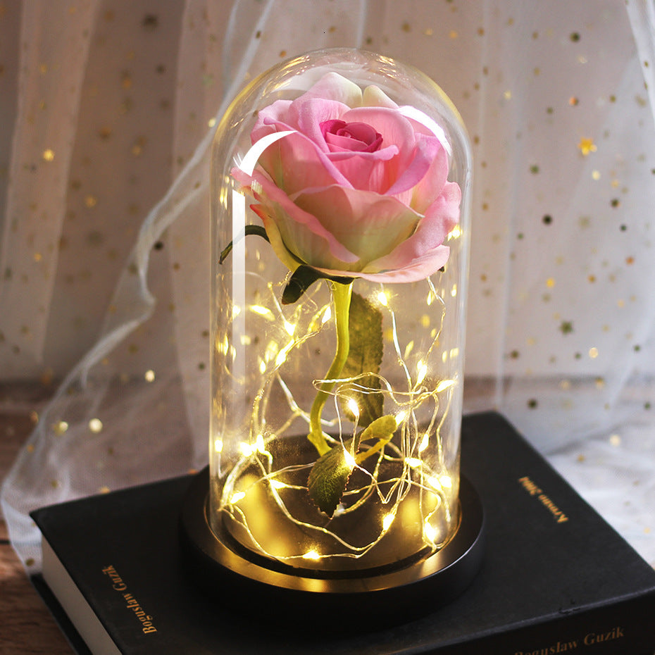 Recuerdos de boda para el día de la madre, regalo de dama de honor, cubierta de cristal rosa de simulación inmortal, adorno Led luminoso