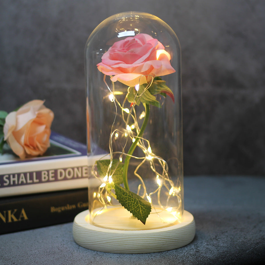 Recuerdos de boda para el día de la madre, regalo de dama de honor, cubierta de cristal rosa de simulación inmortal, adorno Led luminoso