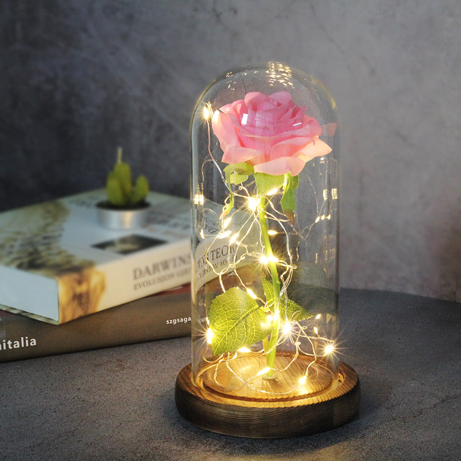 Recuerdos de boda para el día de la madre, regalo de dama de honor, cubierta de cristal rosa de simulación inmortal, adorno Led luminoso