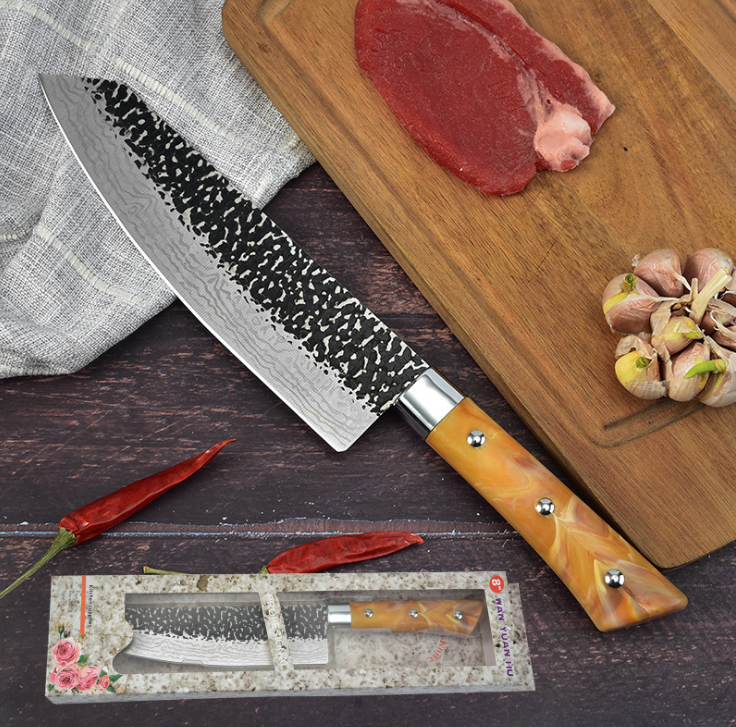 Stainless Chef's Knife Marbled Handle Diagonal Kitchen Knife Meat Slicing Knife Household Kitchen Knives