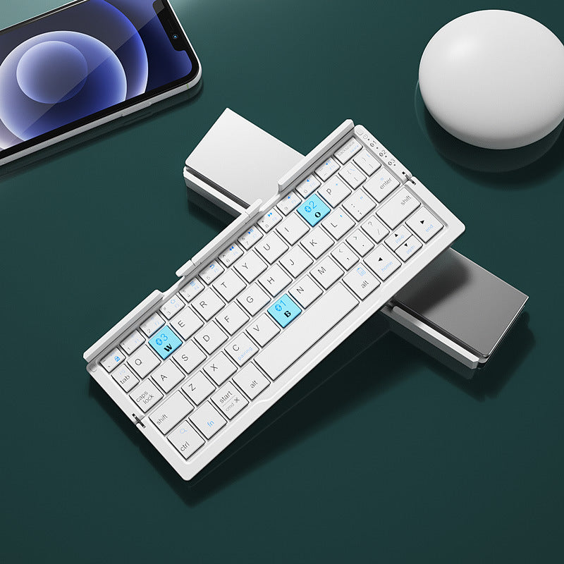 Mini teclado plegable Bluetooth, teclado inalámbrico compatible con 3 dispositivos con soporte, teclado plegable recargable para teléfono y tableta