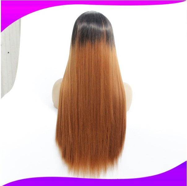 European And American Wig Front Lace Chemical Fiber Headgear Half Hand Hook Half Woven Quality Gradual Natural Curvature High Temperature Silk Long Hair