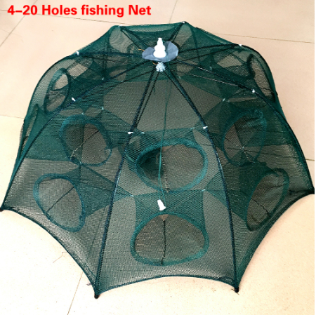 Red de pesca automática reforzada con 4-20 agujeros, jaula para camarones, trampa plegable de nailon para peces, red fundida, trampa plegable para cangrejos, red de pesca