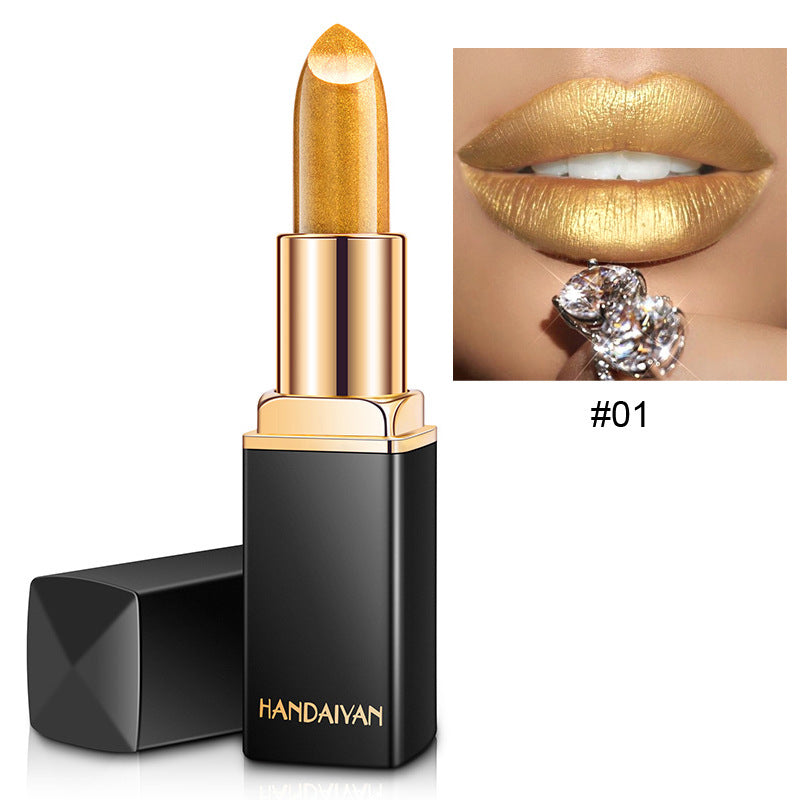 Lápiz labial metálico brillante Color nacarado Lápiz labial que cambia de temperatura Lápiz labial dorado