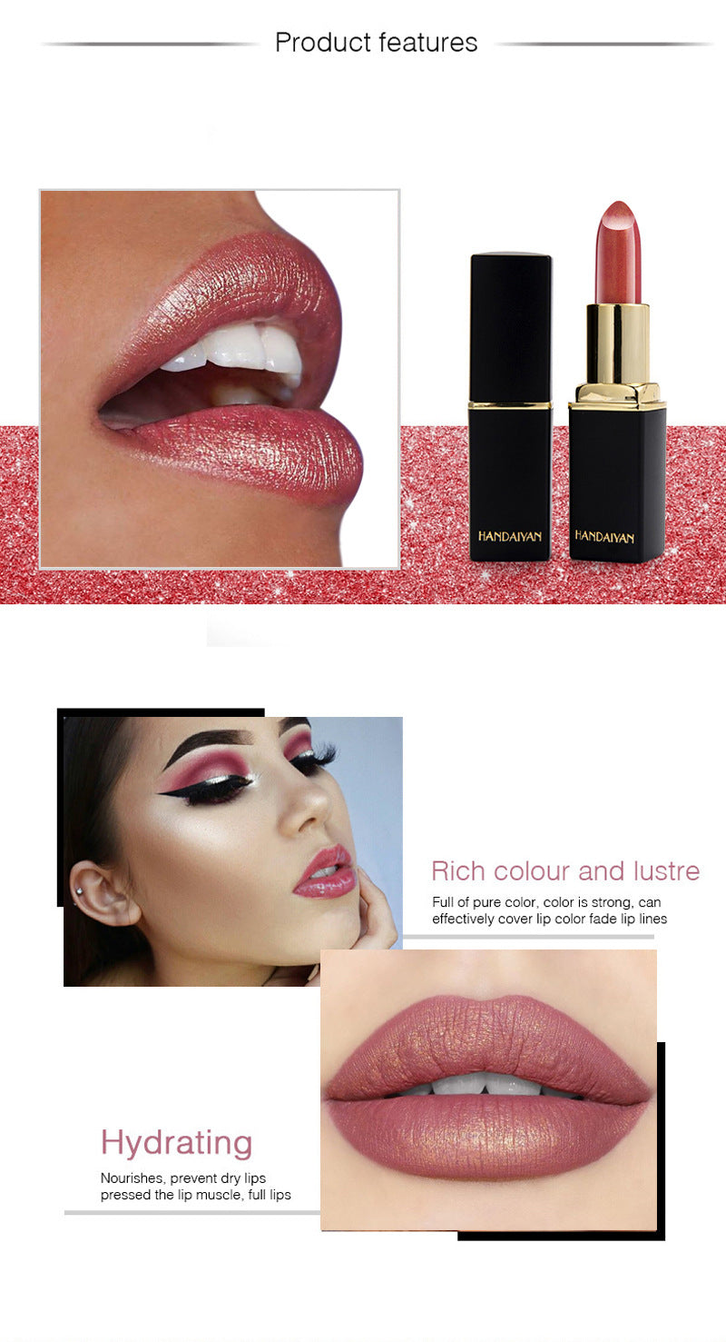 Lápiz labial metálico brillante Color nacarado Lápiz labial que cambia de temperatura Lápiz labial dorado