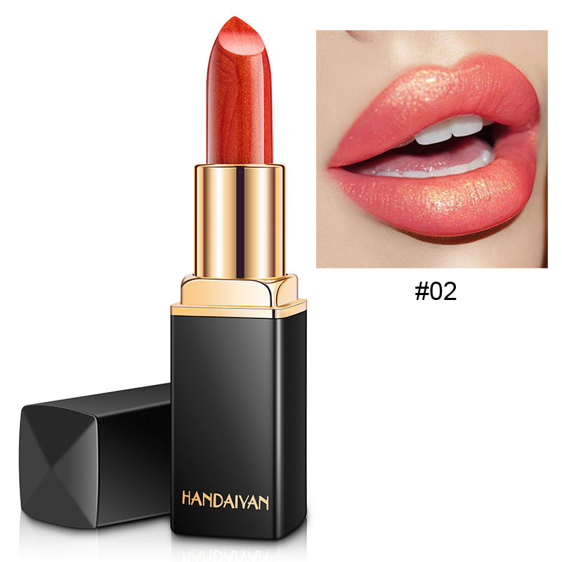 Lápiz labial metálico brillante Color nacarado Lápiz labial que cambia de temperatura Lápiz labial dorado