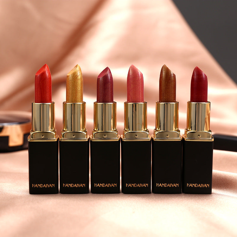 Lápiz labial metálico brillante Color nacarado Lápiz labial que cambia de temperatura Lápiz labial dorado