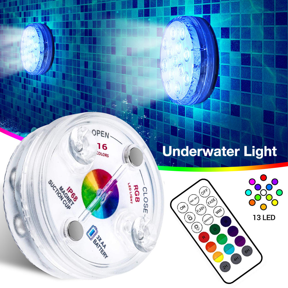 Luz sumergible de 13 Led para piscina, jardín, fuente, baño, lámpara subacuática impermeable IP68 con ventosa, control remoto RF