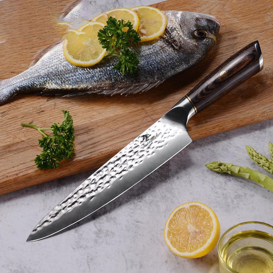 Chef'S Knife 8 Inch Household Color Wooden Handle Forged Hammered Stainless Steel Slicing Knife Kitchen Knives