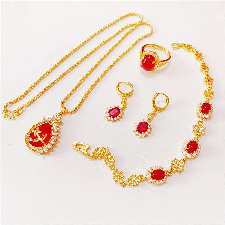 Gold Ethnic Style Lady Ruby Drop Pendant