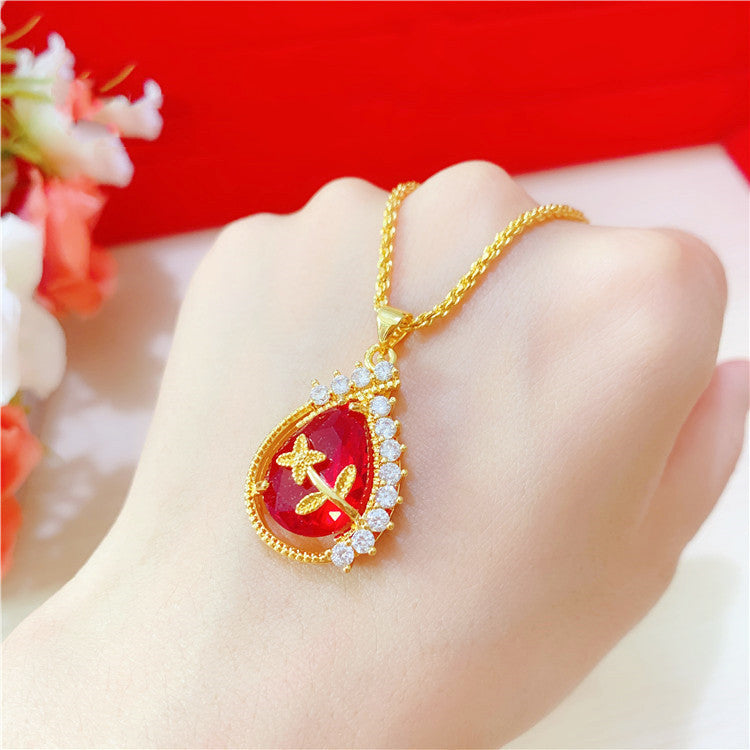 Gold Ethnic Style Lady Ruby Drop Pendant