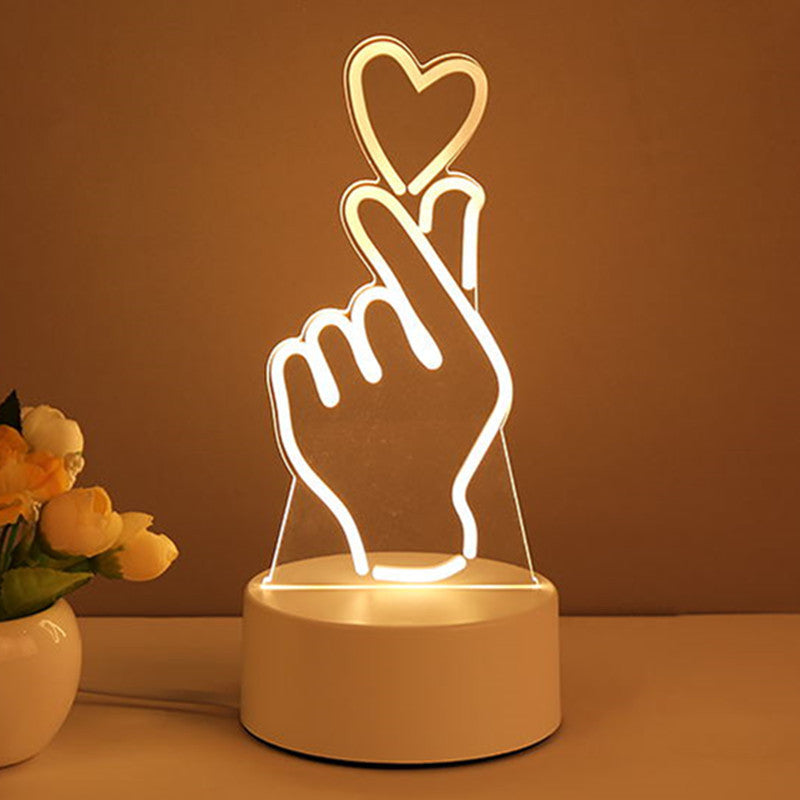 Lámpara 3D de acrílico, luces LED nocturnas USB, lámpara de señal de neón, decoraciones navideñas para el hogar, decoración de la habitación, regalos del Día de San Valentín