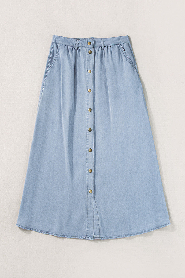 Casual Style Multi-button Women's Solid Color Denim Skirt