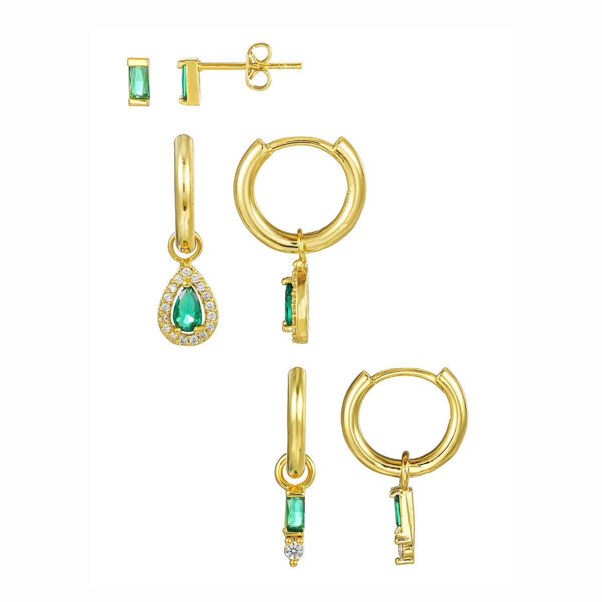 Emerald Square Earrings Niche Retro