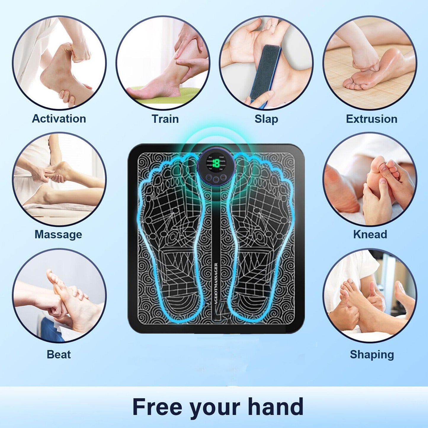 EMS Foot Massager Mat Electric Pad Blood Muscle Circulation Relief Pain LED USB