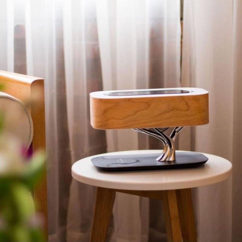 Lámpara de mesa con árbol creativo, altavoz de música Compatible con Bluetooth, luz de mesita de noche, luces de escritorio con carga inalámbrica para teléfono regulable