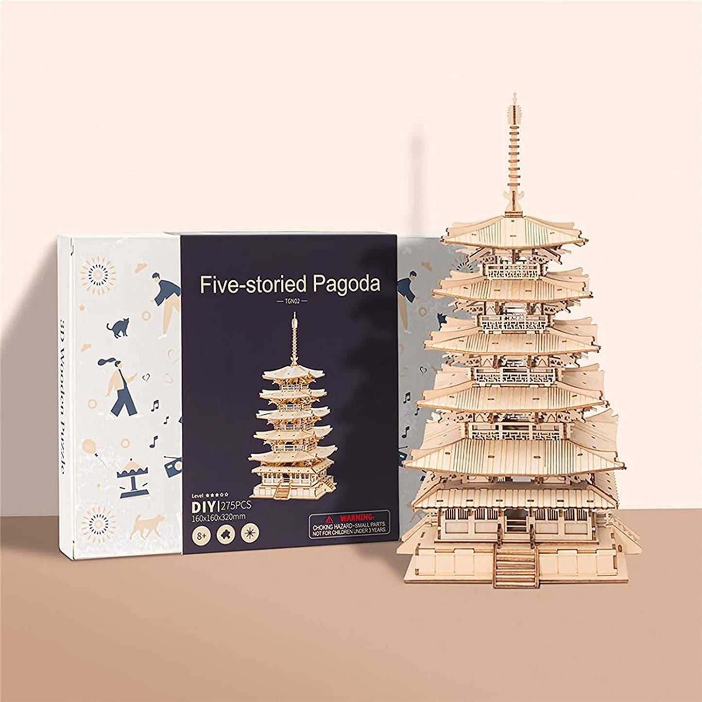 Robotime Pagoda de cinco pisos rompecabezas de madera 3D juguetes para niños regalo de cumpleaños TGN02