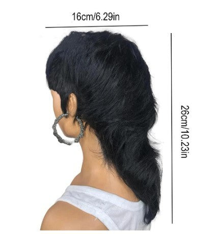 Short Hair Black Chemical Fiber Synthetic Mechanism Wig Fishtail