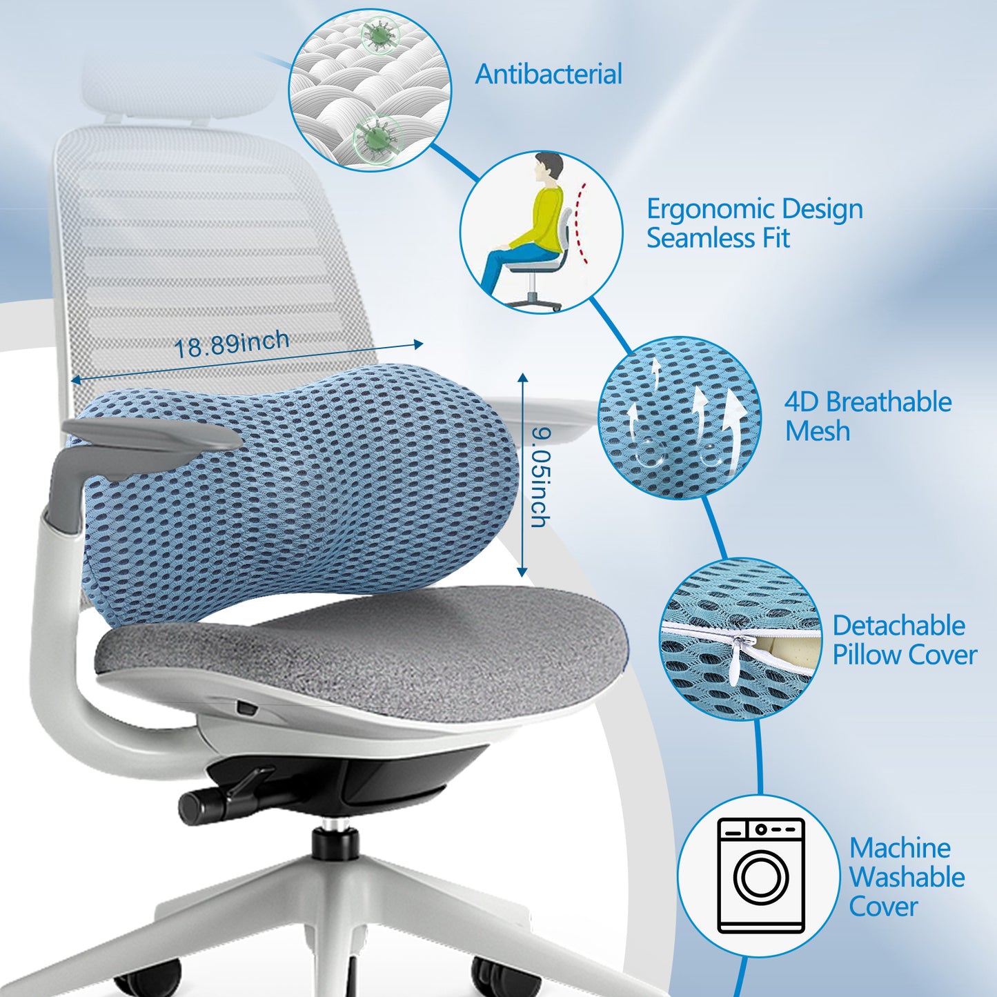 Lumbar Support Pillow For Office Chair  Memory Foam Back Support Pillow For Car Office Computer Chair Recliner Back Cushion For Lower Back Pain Relief Improve Posture