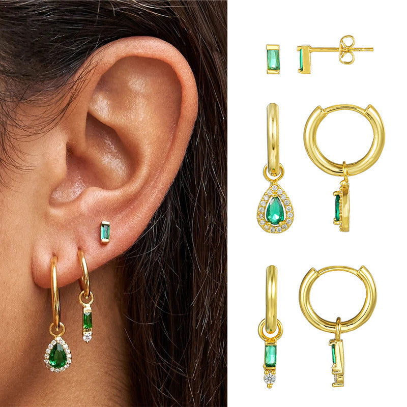 Emerald Square Earrings Niche Retro