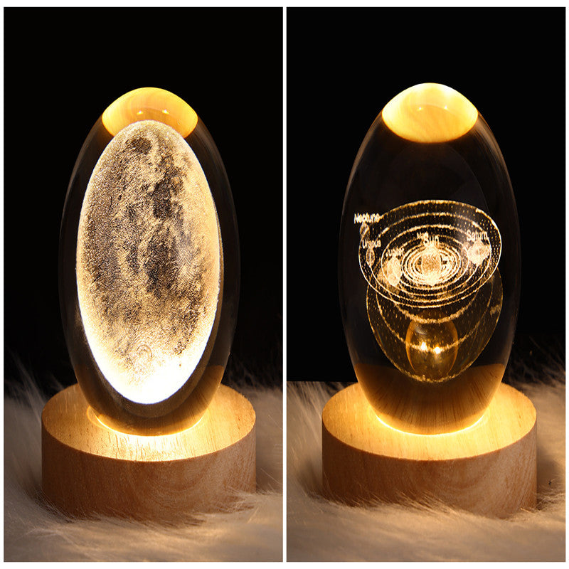 Lámpara LED de noche con forma de bola de cristal para niños, lámpara de mesa 3D con forma de planeta y Luna, decoración del hogar para dormitorio, fiesta, regalos de cumpleaños