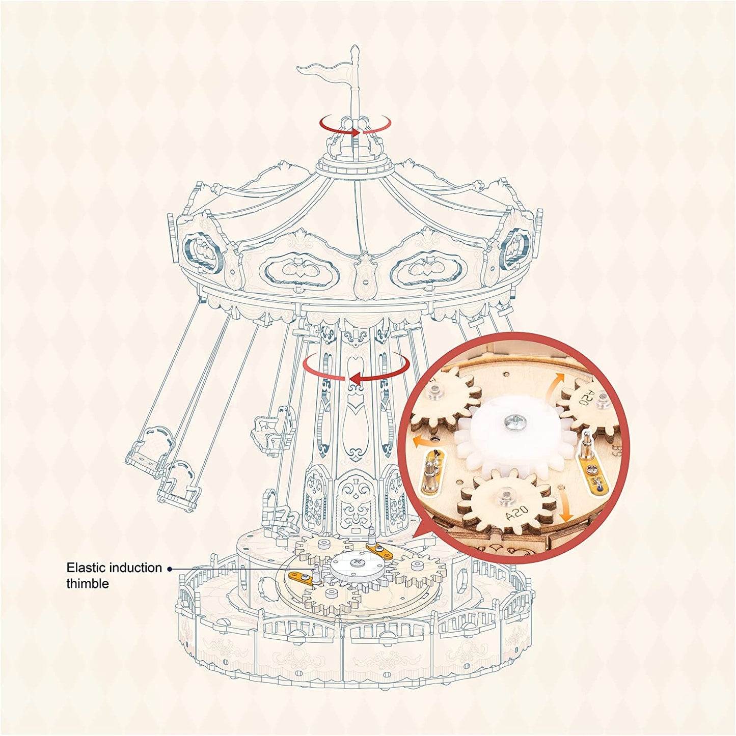 Robotime Rokr Magic Amusement Park Swing Ride 3D Wooden Puzzles Construction Model Kit DIY Music Box Rotating Building Kits