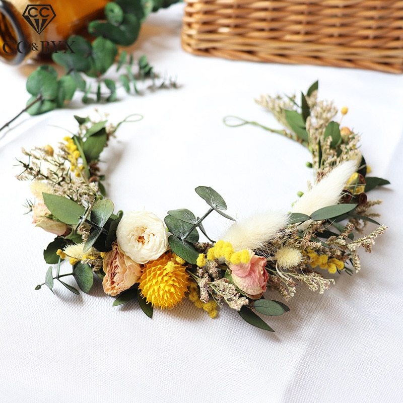 Dry flower wreath bridal headdress