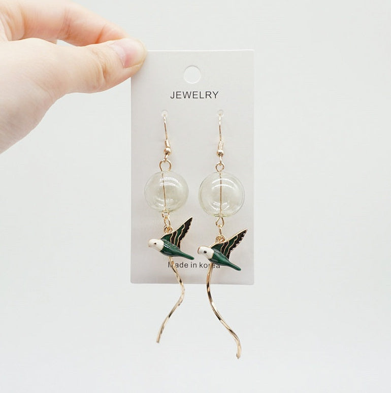 Handmade emerald glass bubble earrings