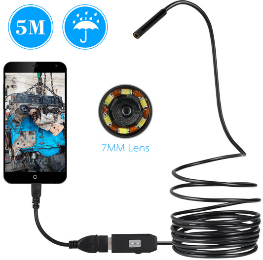 OWSOO 6 LED 7MM USB Endoscope Camera 5M Waterproof USB Wire Snake Tube Inspection Borescope For OTG Compatible Android Phones