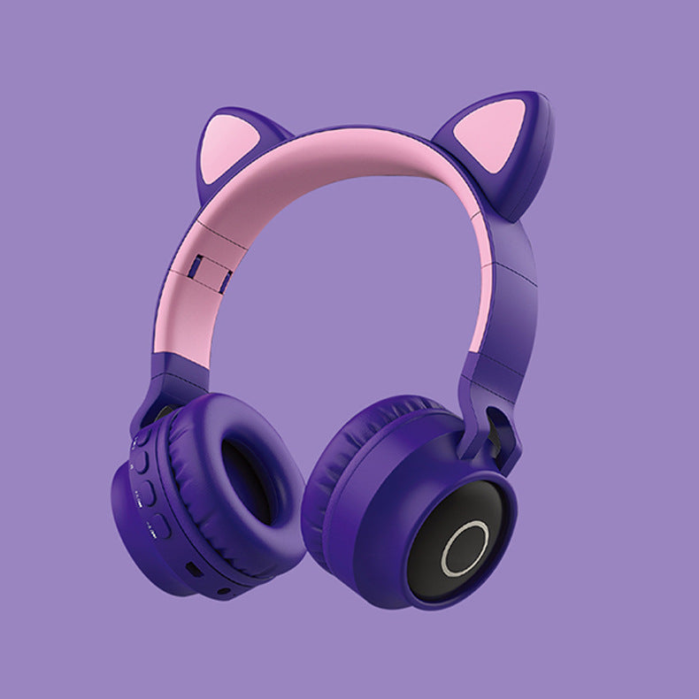 Auriculares con oreja de gato y luz LED, inalámbricos por Bluetooth 5,0, auriculares portátiles plegables para niños con micrófono, el mejor regalo