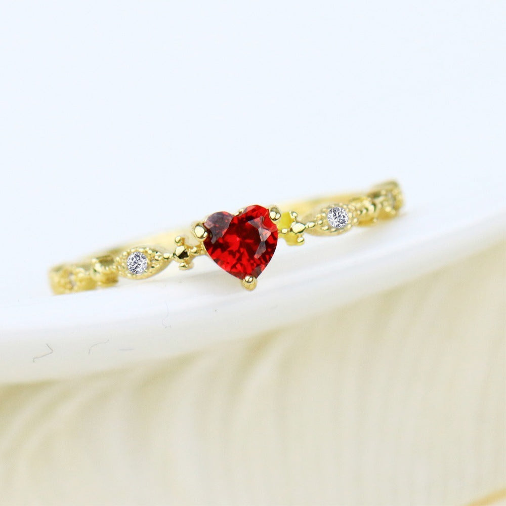 Gold heart shaped ruby diamond ring