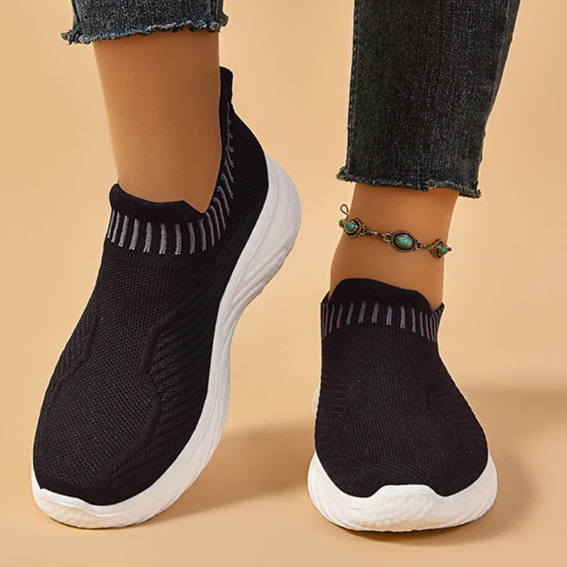 Striped Flat Sneakers Fashion Lightweight Breathable Socks Flats Shoes For Women Slip On Sports Shoes