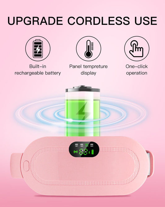 Cordless Heating Pad, Electirc Period Heating Pad For Cramps Portable Warm Belt With 3 Heat Levels And 4 Massage Modes Fast Heating Pad For Menstrual Pain Women And Girl, Pink