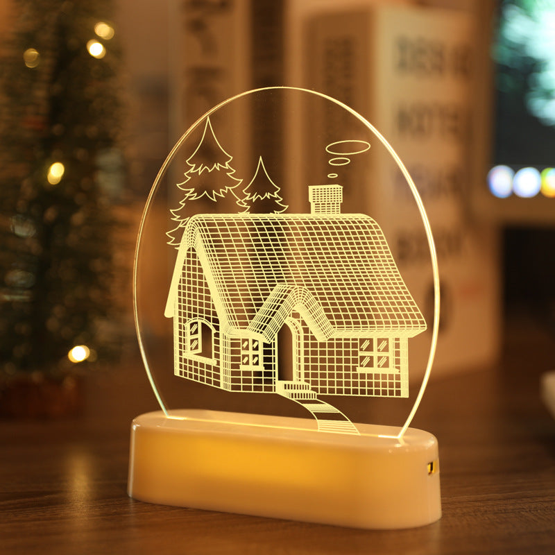 Guirnaldas de luces LED con batería USB 3D, árbol de Papá Noel, luz nocturna acrílica, decoración de boda y Navidad para la habitación del hogar