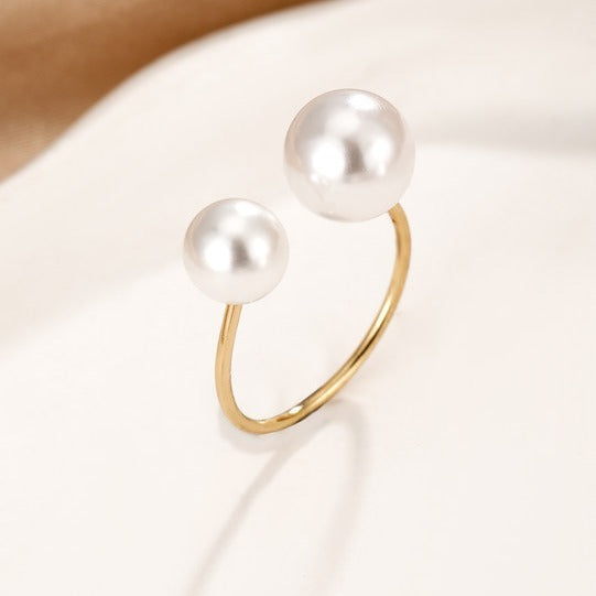 Alloy Simple Large And Small Pearls Open Adjustable Ring