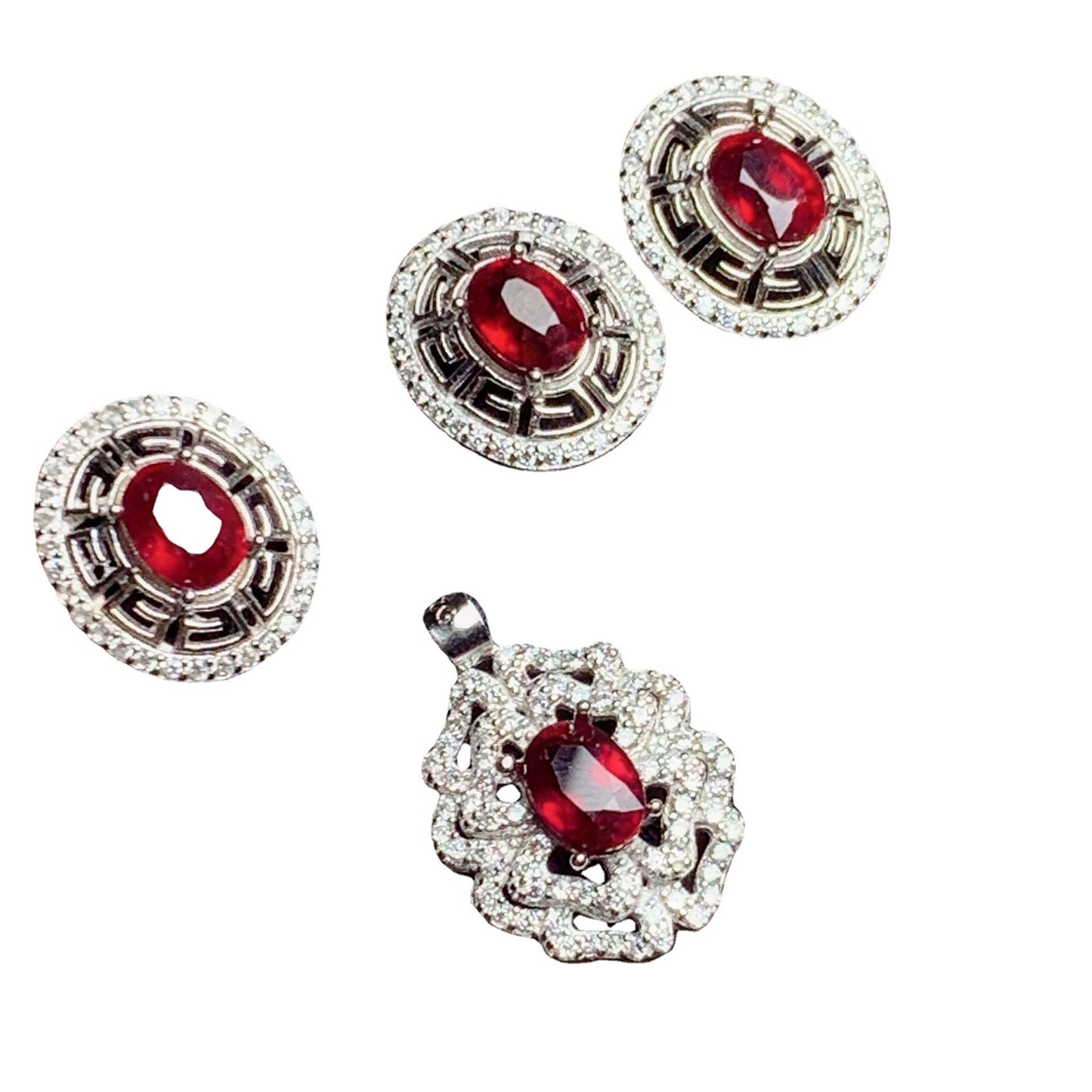 925 Silver Inlaid Ruby Set