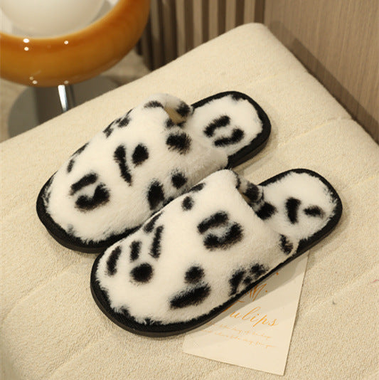 Baotou Leopard Print Fashionable Warm Cotton Slippers