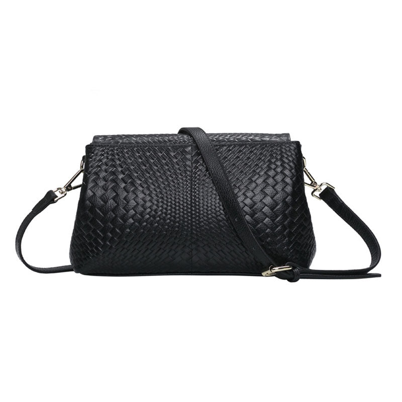 Bolso tejido de cuero genuino para mujer, bandolera pequeña, bandolera de hombro para mujer