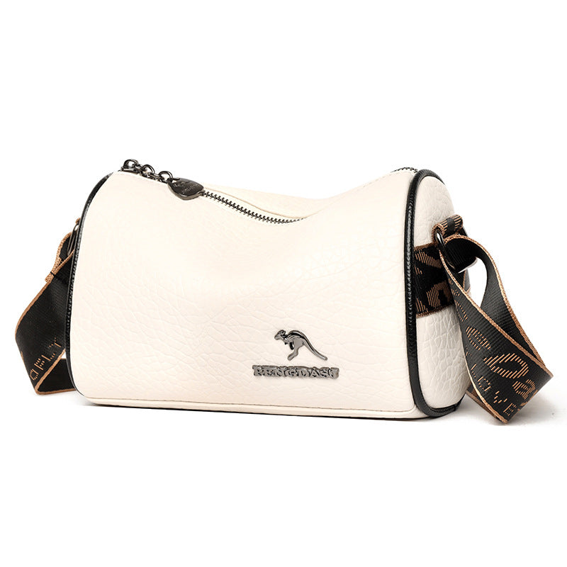 Bolso bandolera de hombro con correa ancha de moda redondo de piel de vaca para mujer