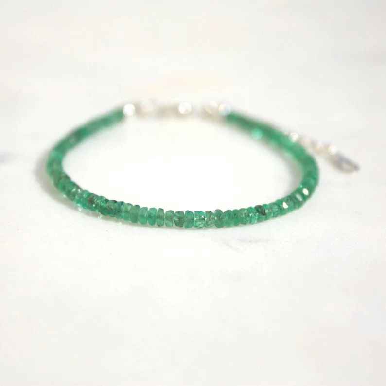 Emerald Genuine Bracelet Dainty 2,5 Mm Faceted Emerald May B