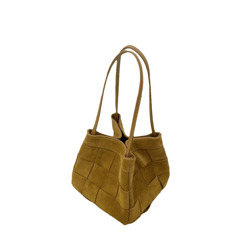 Bolso de hombro portátil de tejido vintage de piel de vaca de otoño e invierno para mujer