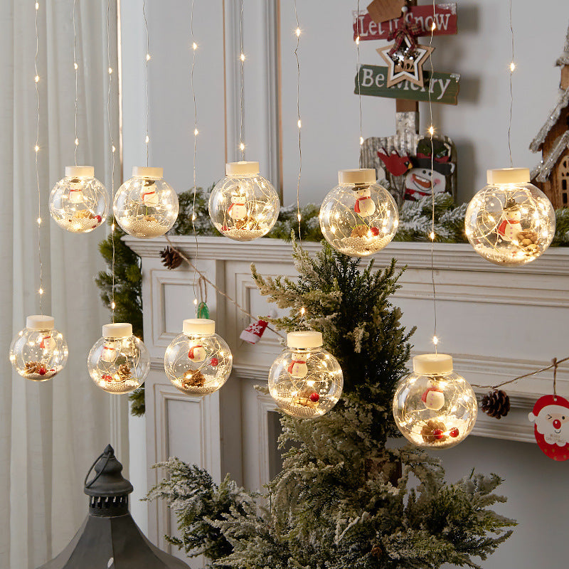 10 Uds. Lámpara LED de cortina de Navidad Hada muñeco de nieve deseos bola lámpara cadena decoración de ventanas de Navidad luz de Navidad habitación
