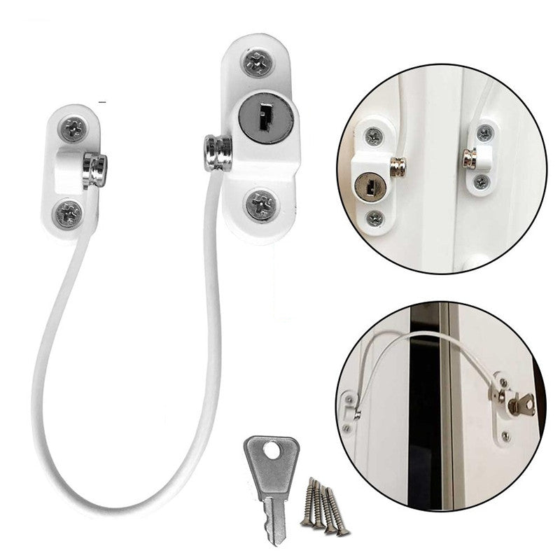 Window Security Chain Lock Window Cable Lock Restrictor Multifunctional Window Lock Door Security Guard for Baby Safety 1Pcs