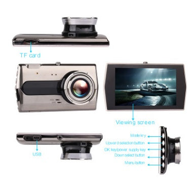 Zinc alloy driving recorder HD night vision Dual-lens double-record 4 inch 1080P reversing image