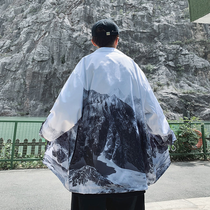 Men's Gradient Snow Mountain Printed Shirt