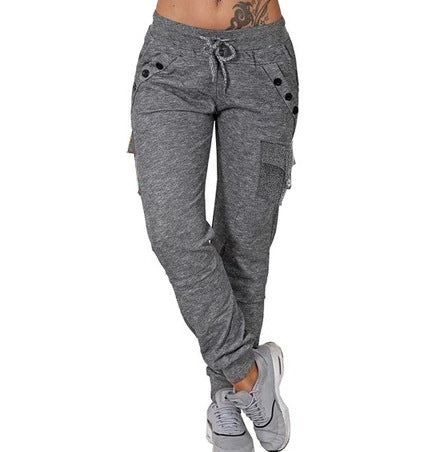 Pantalones pitillo con cordón informal estilo deportivo sueltos