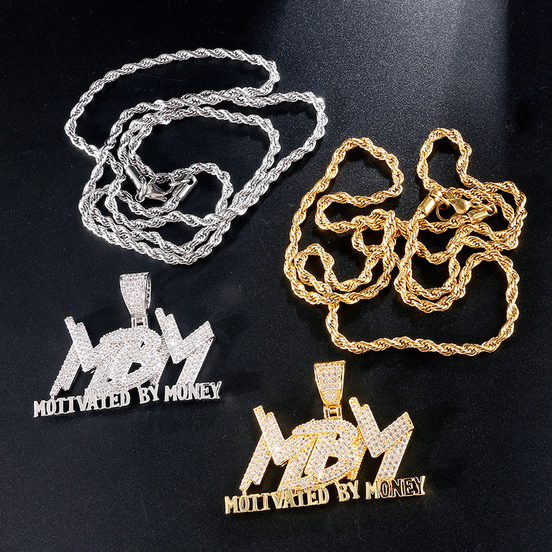 European And American Inlaid Zircon MBM Pendant Hip Hop Letters Hipster Gold-plated Necklace